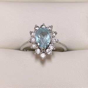 Blue Topaz & CZ 925 Sterling Silver Ring, Sz 6.5